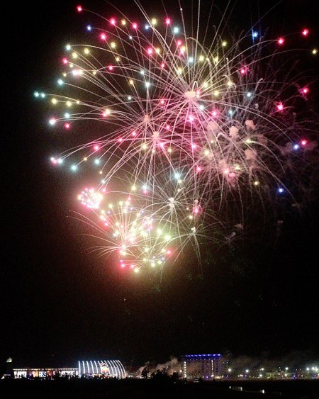 The Tachi Palace Casino Resort fireworks as seen from 18th Avenue.